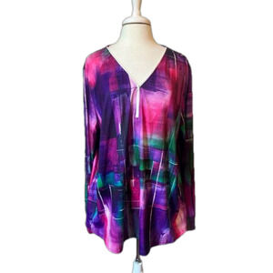 Tendency NWT Colorful Retro Vibrant Print Lg Sleeve 1/4 Zip  Pullover Tunic XXL